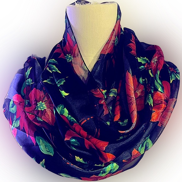 Striped Sheer Poinsettia Scarf - Picture 2 of 3